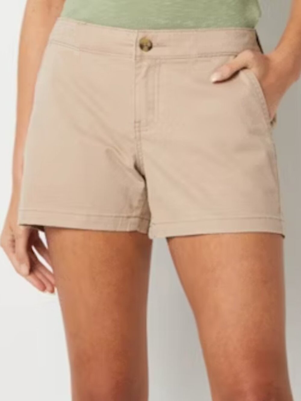 New York & Company 3.5" Chino Shorts Womens 4 Khaki Tan Beige Flat Front Pockets